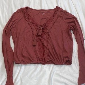 American Eagle Long Sleeve Cropped Top